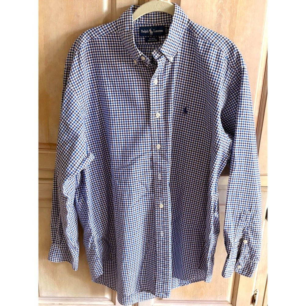 Ralph Lauren Button Down Shirt Mens M Blue Gingham Excellent Blake Cotton Pony - Picture 1 of 4